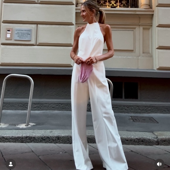 Zara White Halter Neck Jumpsuit - Picture 1 of 4